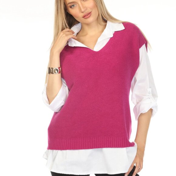 Grape & White Scholar Sweater Top Vest - Picture 2 of 6